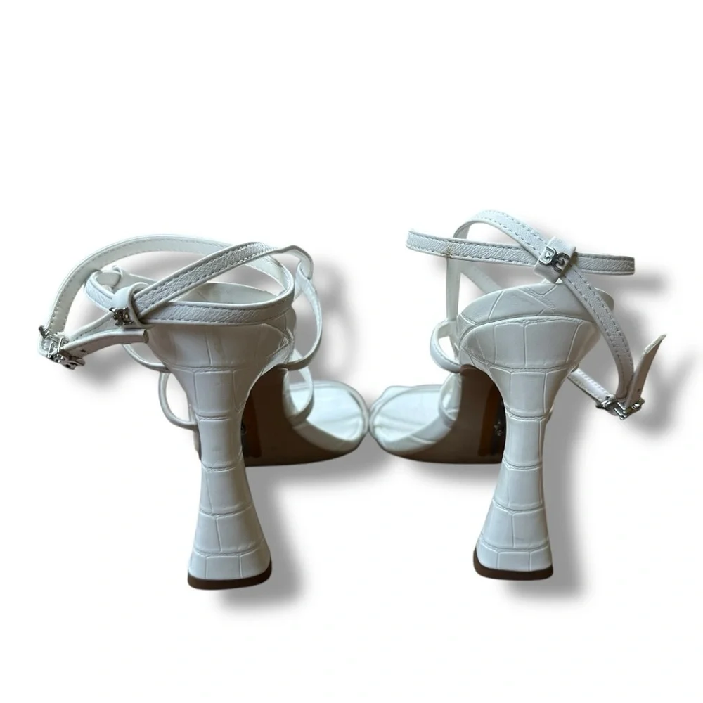 Sam Edelman Lela White Faux Leather Strappy Heeled Sandals | Women’s Size 9